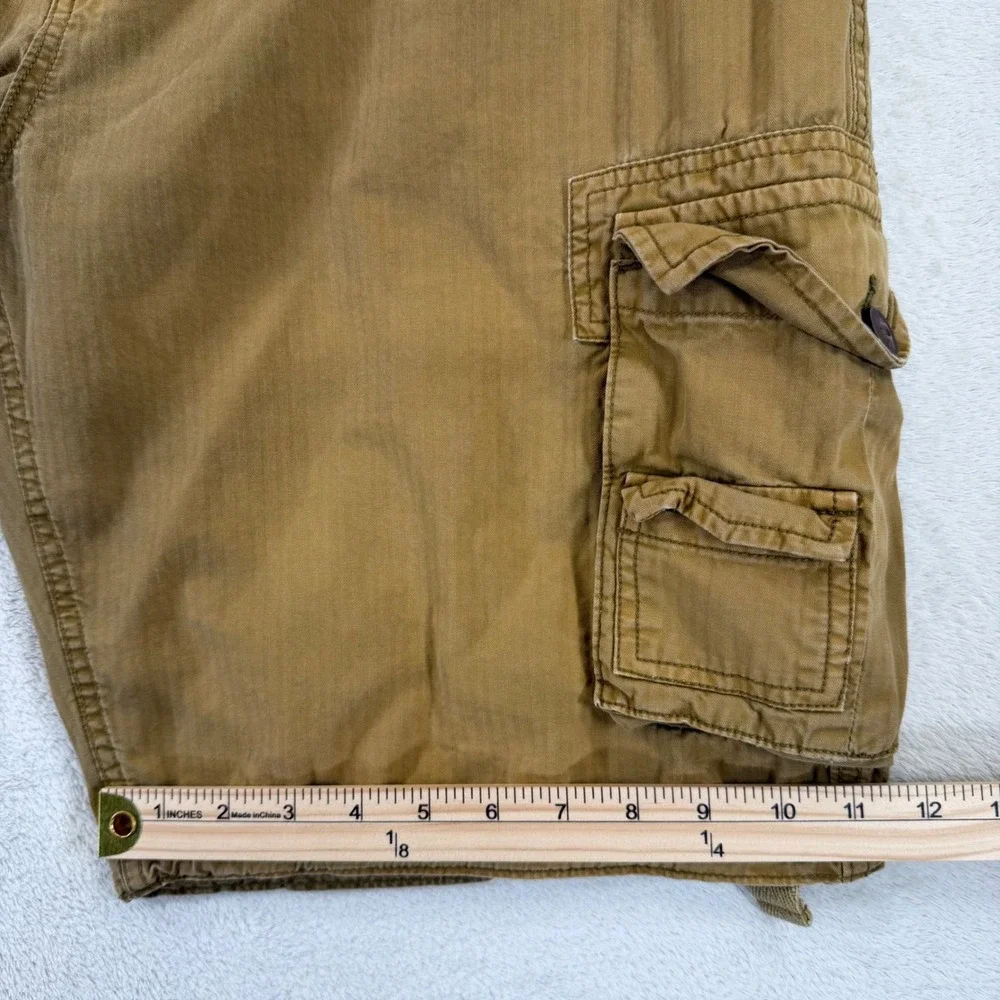 FJ Mens Y2K Cargo Shorts Tan/Brown Size 38 Gorpcore Utility Grunge Wash